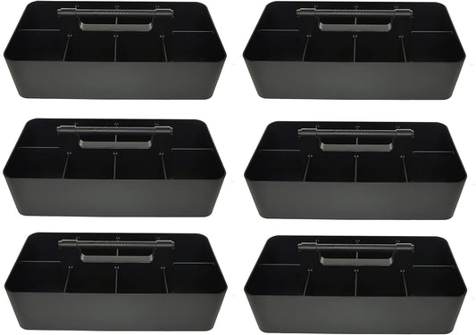 -Large Portable Caddy, DIY Dividers, 8 Compartments, School Office Supplies Home Business Organizer,Portable Basket with Handle Storage Organizer Modern Made in USA (6 PACK, Black)