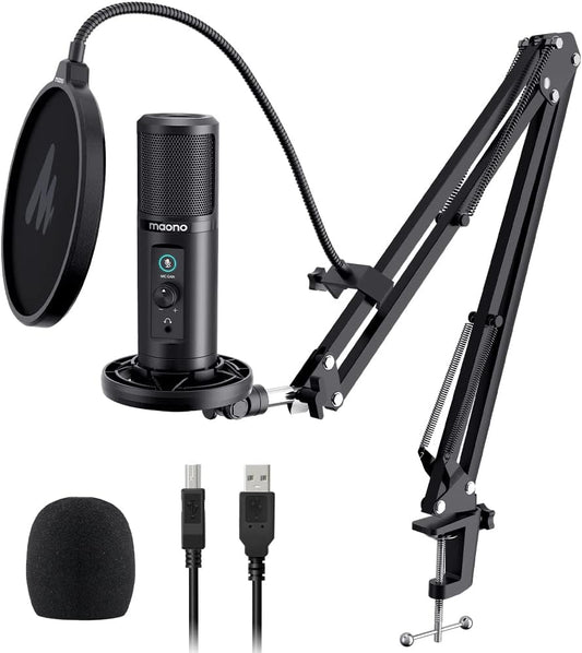 MAONO USB Microphone for PC, Professional Computer Condenser Mic with Mute, Mic Gain, Zero Latency Monitoring, Boom Arm for Studio, Podcast, Gaming, Streaming, Recording, Twitch, YouTube PM422