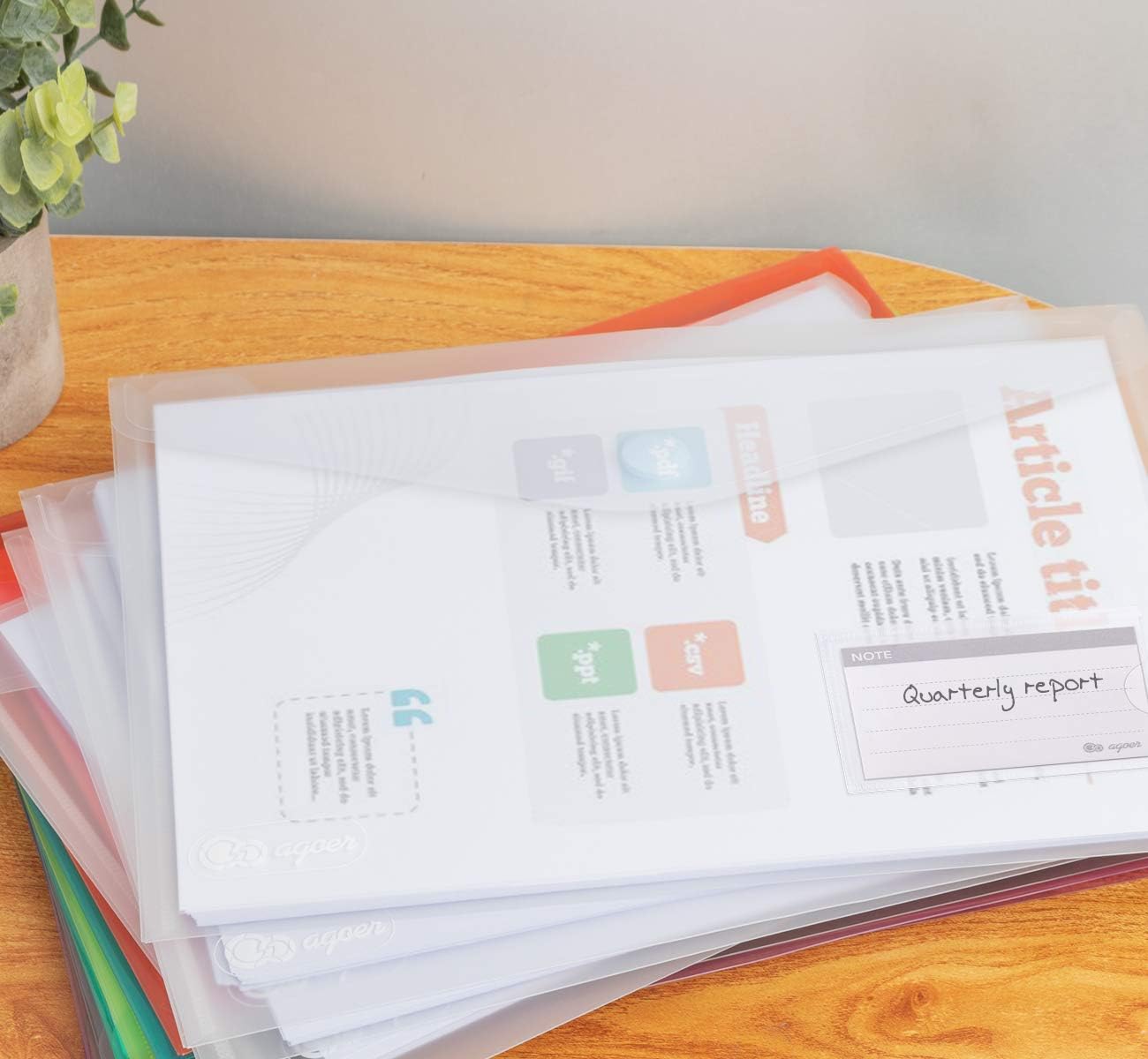 ABSOFINE 25 Pack Transparent Plastic Envelope Folders, A4 Letter Size, 100% Clear, Hook & Loop Closure, Label Pocket, Easy Storage