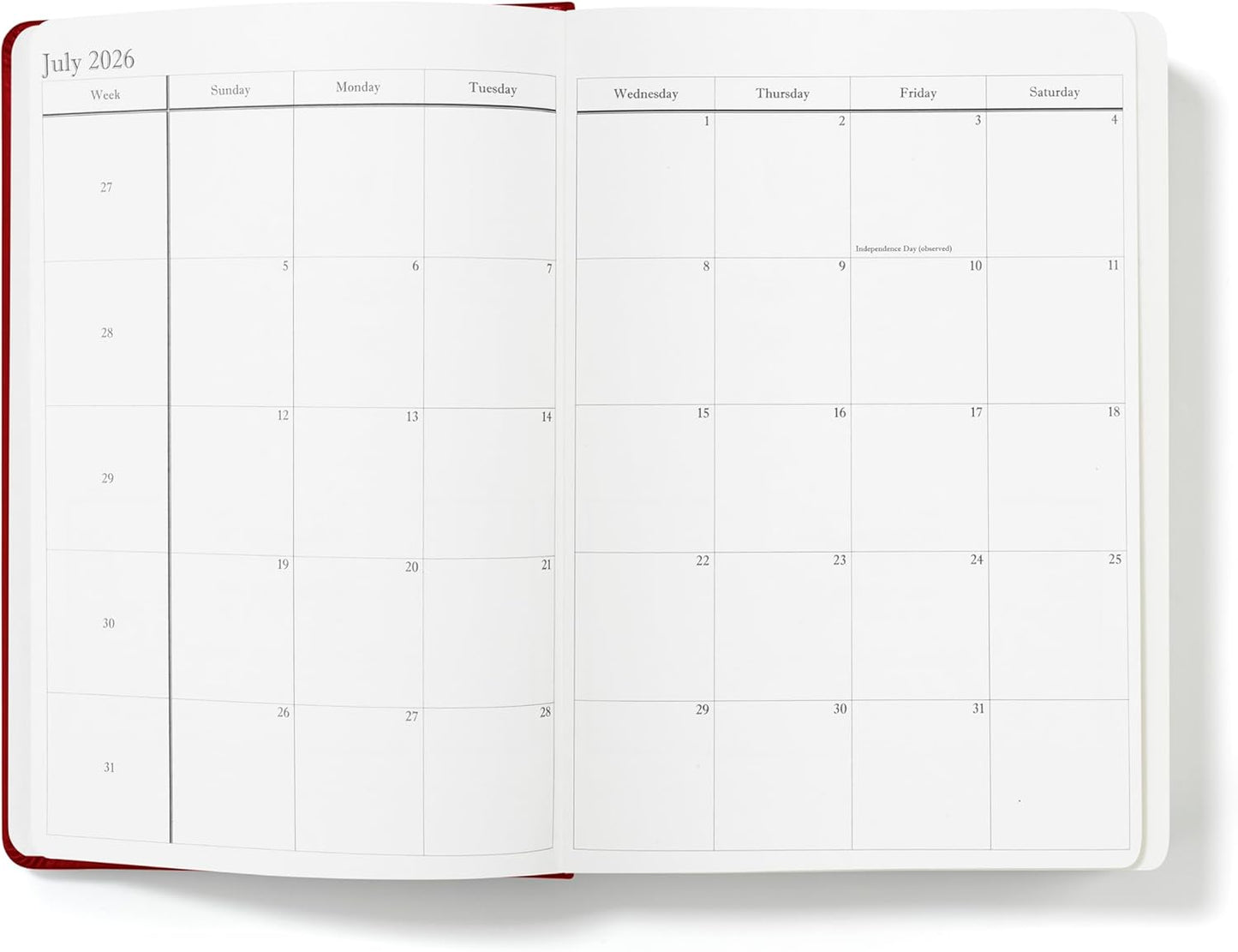 Wykeham's Executive 2026 Daily Journal Planner – US Public Holidays & Format – Customization Available (Crimson, 8.5”×5.5”)