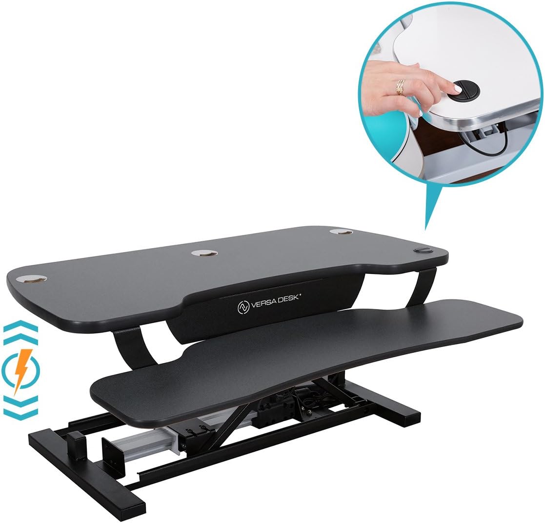 VERSADESK® PowerPro™ 36” x 24” Standing Desk Converter | 7.75” - 23.5” Electric Height Adjustable Sit to Stand Desk Riser w/Keyboard Tray & USB Hub - Ergonomic Workstation for Home & Office, Black