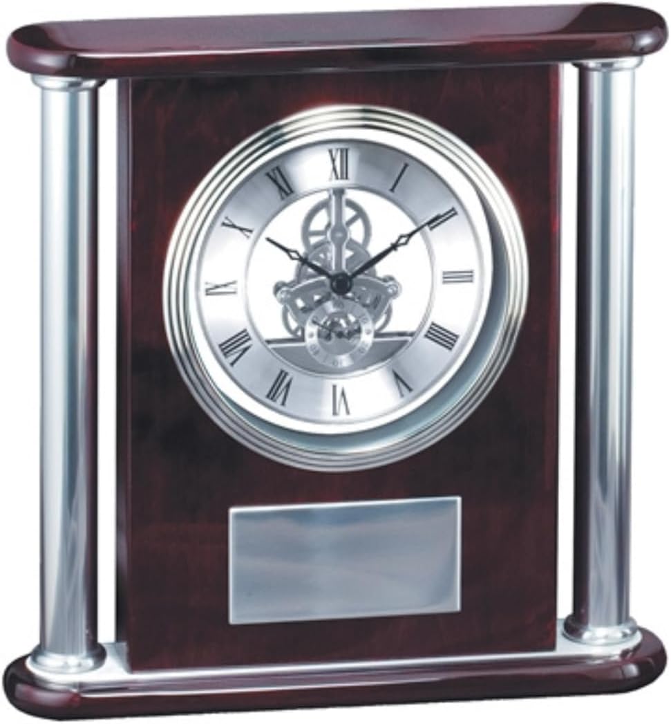Personalized Desk Clock CEO Rosewood Silver Skeleton 11.5 Inches with Custom Engraving – Premium Gift for Corporate Awards Business Milestones Retirement Employee Appreciation Recognition