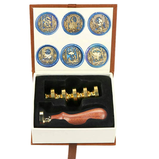 Wax Seal Stamp, 6pcs Brass Heads & Rosewood Handle, Starry Animal Kit for Invitations, Art, DIY Crafts