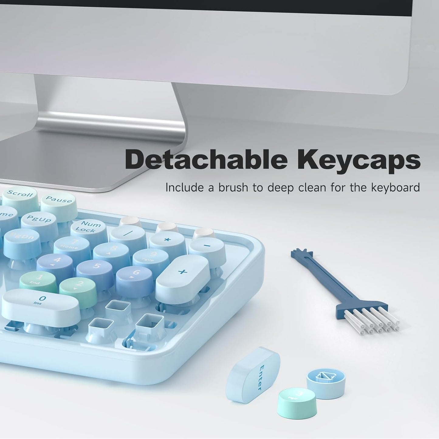 Large Print Keyboard, USB Wired Computer Keyboard with Retro Keycaps, Numeric Keypad and Media Hotkey for Office Desktop PC Laptop and Windows 7 8 10 11 (Blue Colorful)