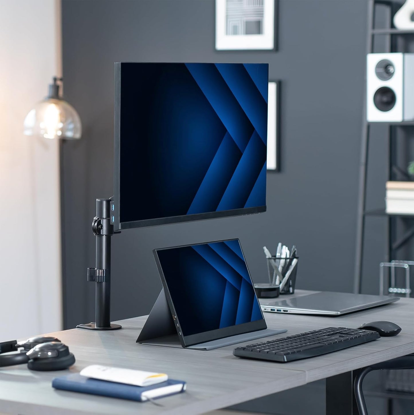 VIVO Single Monitor Arm Mount for 17 to 32 inch Screens - Pneumatic Height Adjustment, Full Articulating Tilt, Swivel, Heavy Duty VESA Stand with Desk C-clamp and Grommet Option STAND-V001K