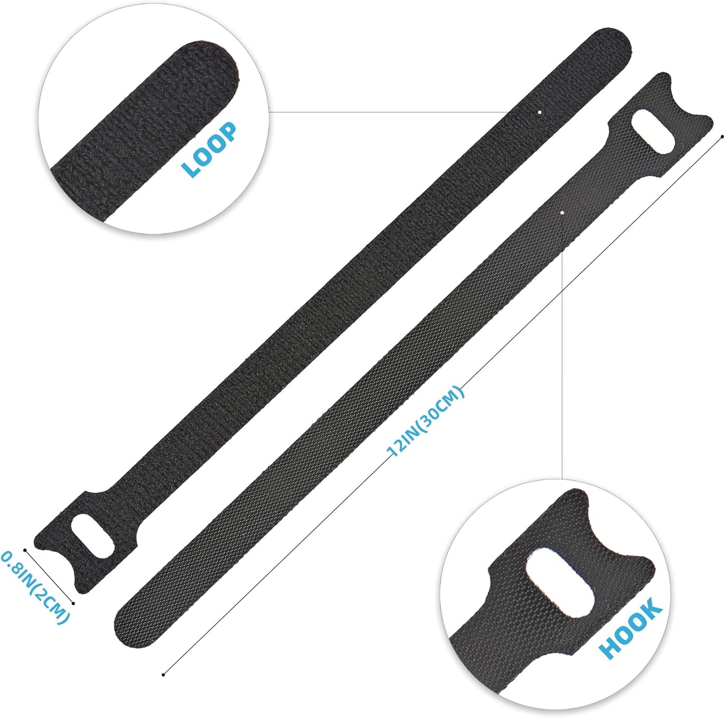 12 Inch Multi-Colour Cable Ties 50 PCS Reusable Fastening Cable Straps Adjustable Hook & Loop Organizer Straps Cords Management for Home, Office and Data Centers