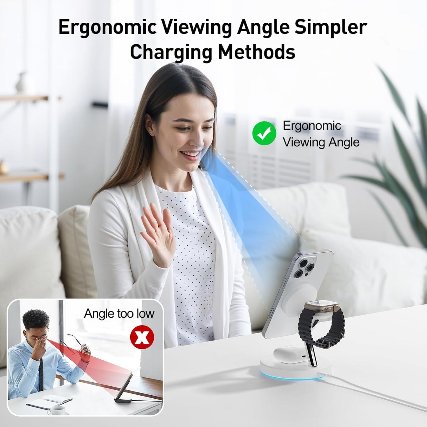 2025 3 in 1 Charging Station Compatible with Magsafe Charger Wireless Charger Stand for iPhone17 16 15 14 13 12 Series Wireless Charging Station for AirPods Wireless Charging Stand for iWatch Series