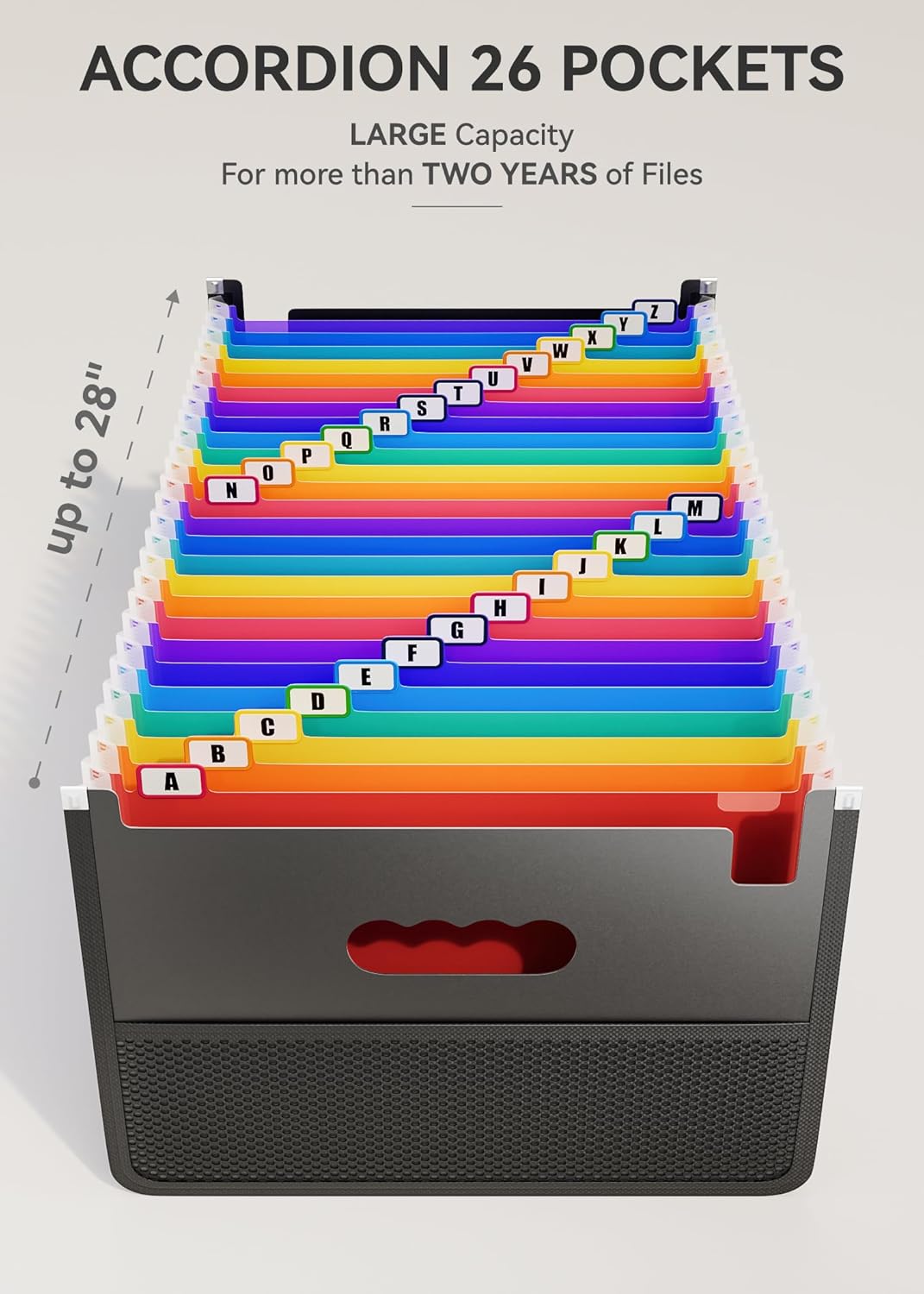 ABC life 26 Pockets Accordion File Organizer,Expanding Filing Box with Mesh Bag,Expandable A4/Letter Size Folder, Accordian Document Organizer,Portable Bill/Receipt Folders with A-Z Alphabetical Tabs