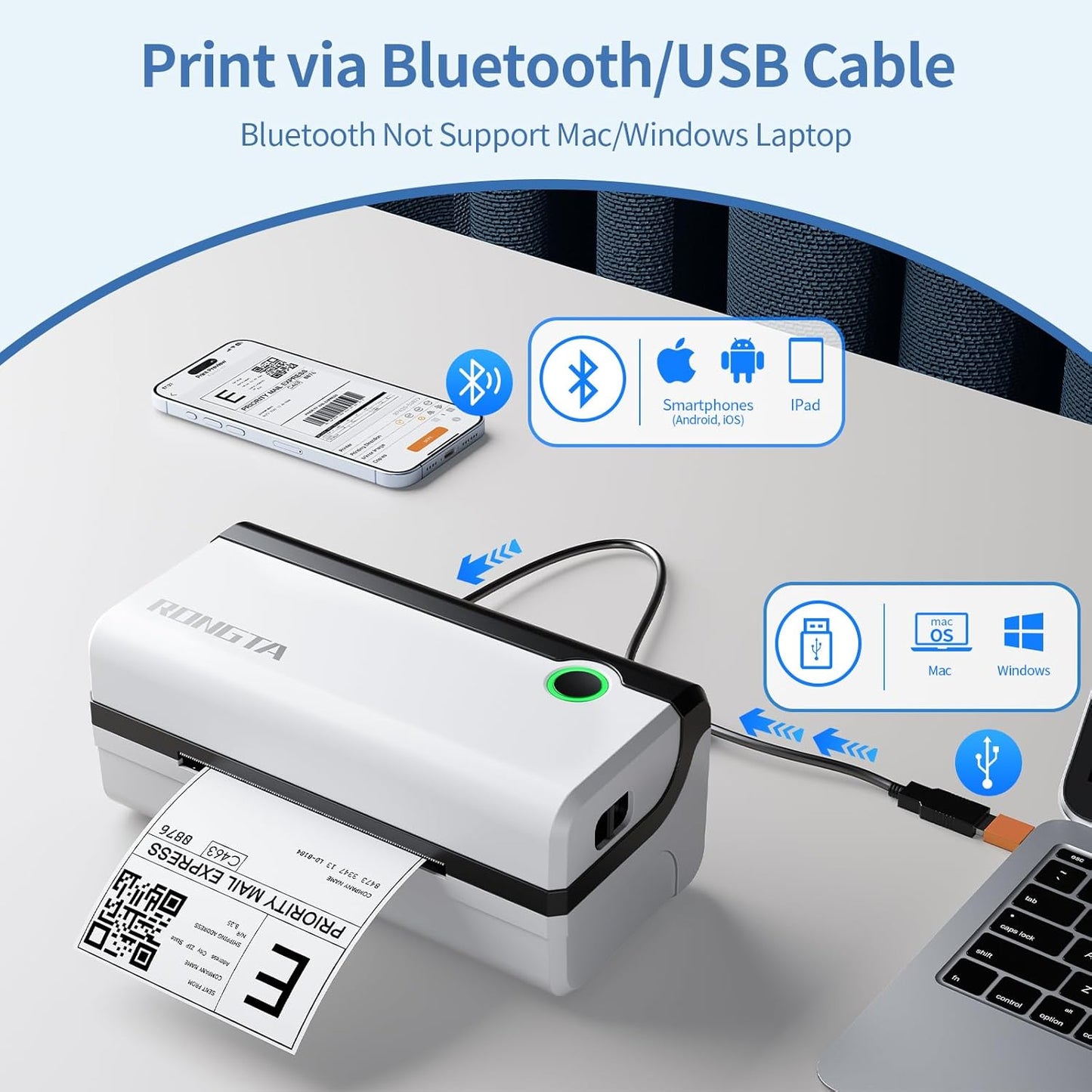 Rongta Bluetooth Thermal Shipping Label Printer, Wireless 4x6 Shipping Label Printer for Packages, Support Android&iPhone and Windows, Widely Used for Amazon, Ebay, Shopify, Etsy, USPS
