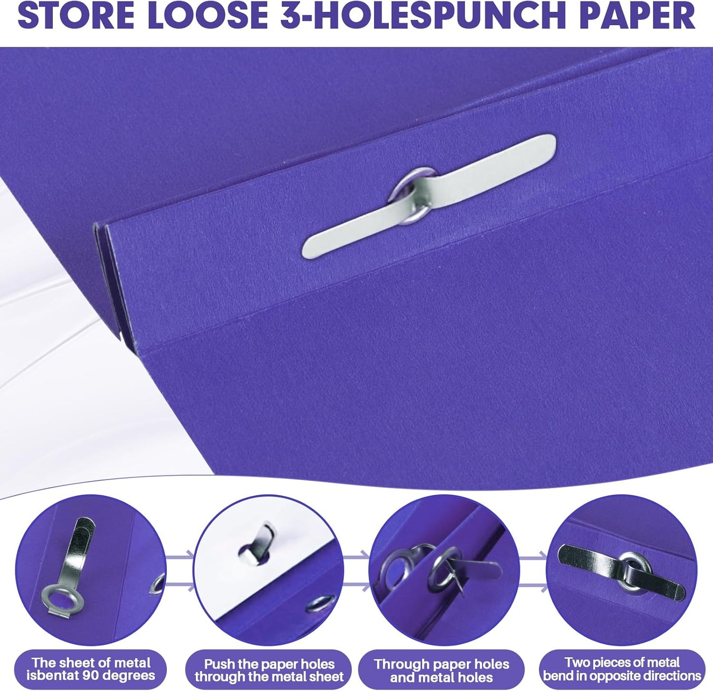 Two Pocket Folders, RAZCC 75 Pack Two Pocket Folders with Prongs, 3 Prong Folders Fit Letter Size Paper, Pocket File Folders for School Office Home Business, Purple
