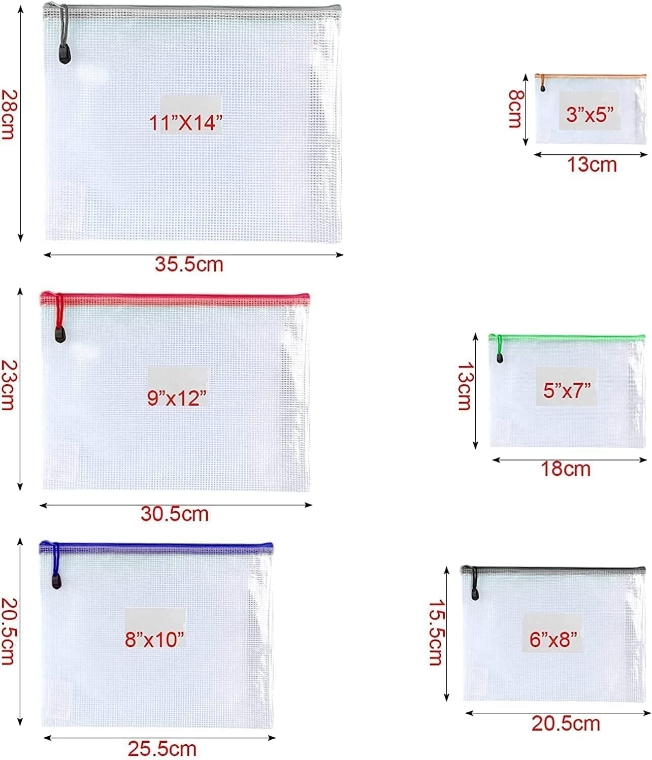 Oaimyy-16Pcs,5"x 7"- Mesh Zipper Pouch Document Folders Bag Plastic Zip File Folders for Office Supplies, Travel,Puzzles Games Organizing Storage Bags Multicolor