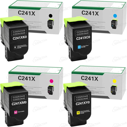 C241XK0 C241XC0 C241XM0 C241XY0 Extra High Yield Toner Cartridge Compatible for Lexmark C2325 C2425 C2535 MC2325 MC2425 MC2535 MC2640 Laser Printer (C/M/Y/BK,4-Pack)