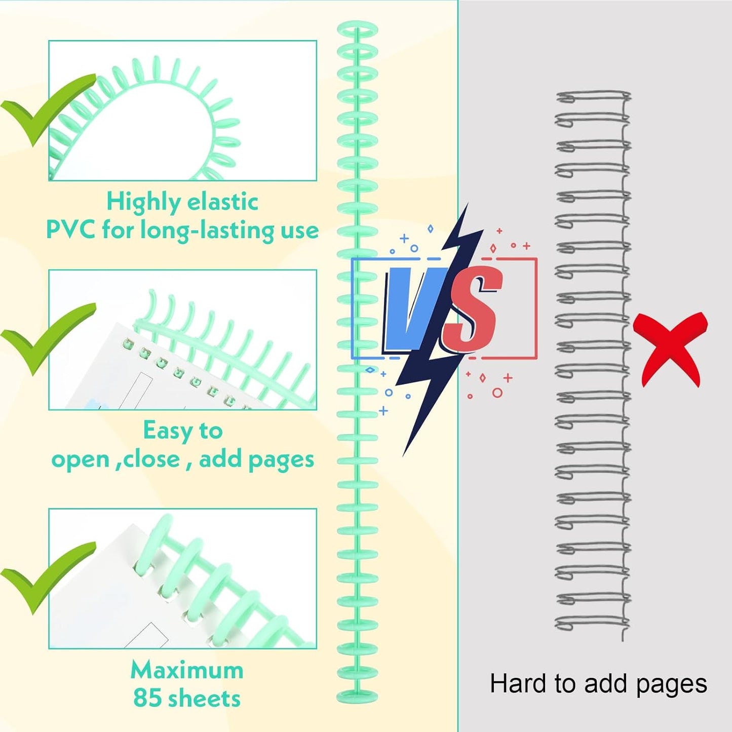 50 Pcs Plastic Binding Combs 1/2" Diameter 30 Ring Comb Binding Spines for Document Organization－85 Sheet Capacity（Multi-Color）