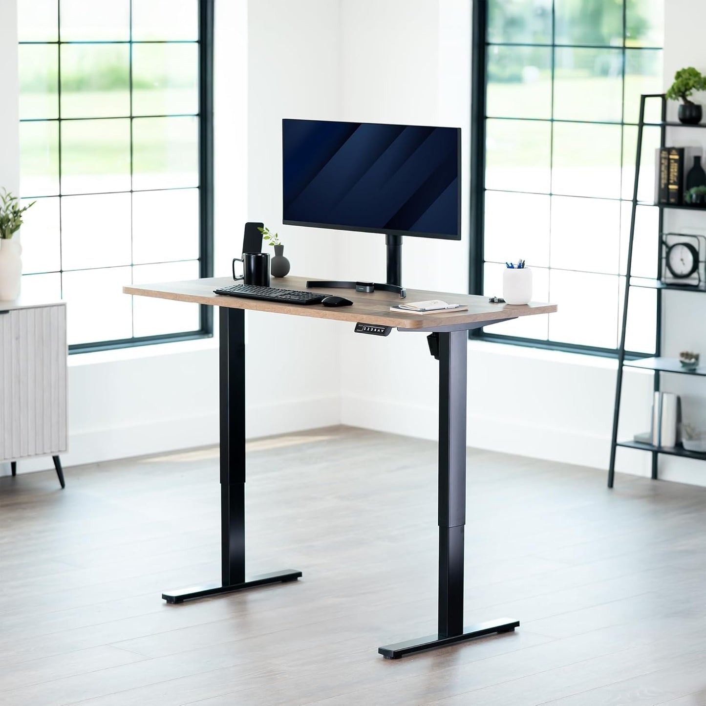 VIVO Electric 55 x 28 in Standing Desk, Memory Height Adjustment, 1B Series, One-Piece Reclaimed Wood Top, Black Frame, DESK-KIT-1B55P