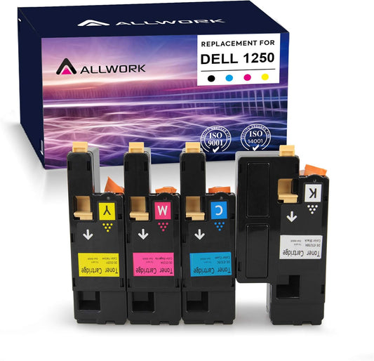 Dell 1250 Compatible Toner Cartridge Replacement for use in Dell 1250c Dell 1350cnw Dell 1355cn 1355cnw 1755nf 1755nfw c1760nw c1765nf c1765nfw Printer (KCMY, 4-Pack)
