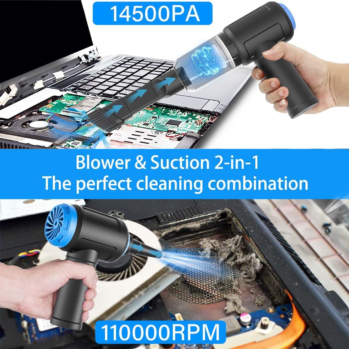 Air Duster - Computer Vacuum Cleaner - for Keyboard Cleaning - Cordless Canned Air - 110000RPM Powerful PC Cleaner(VC08)