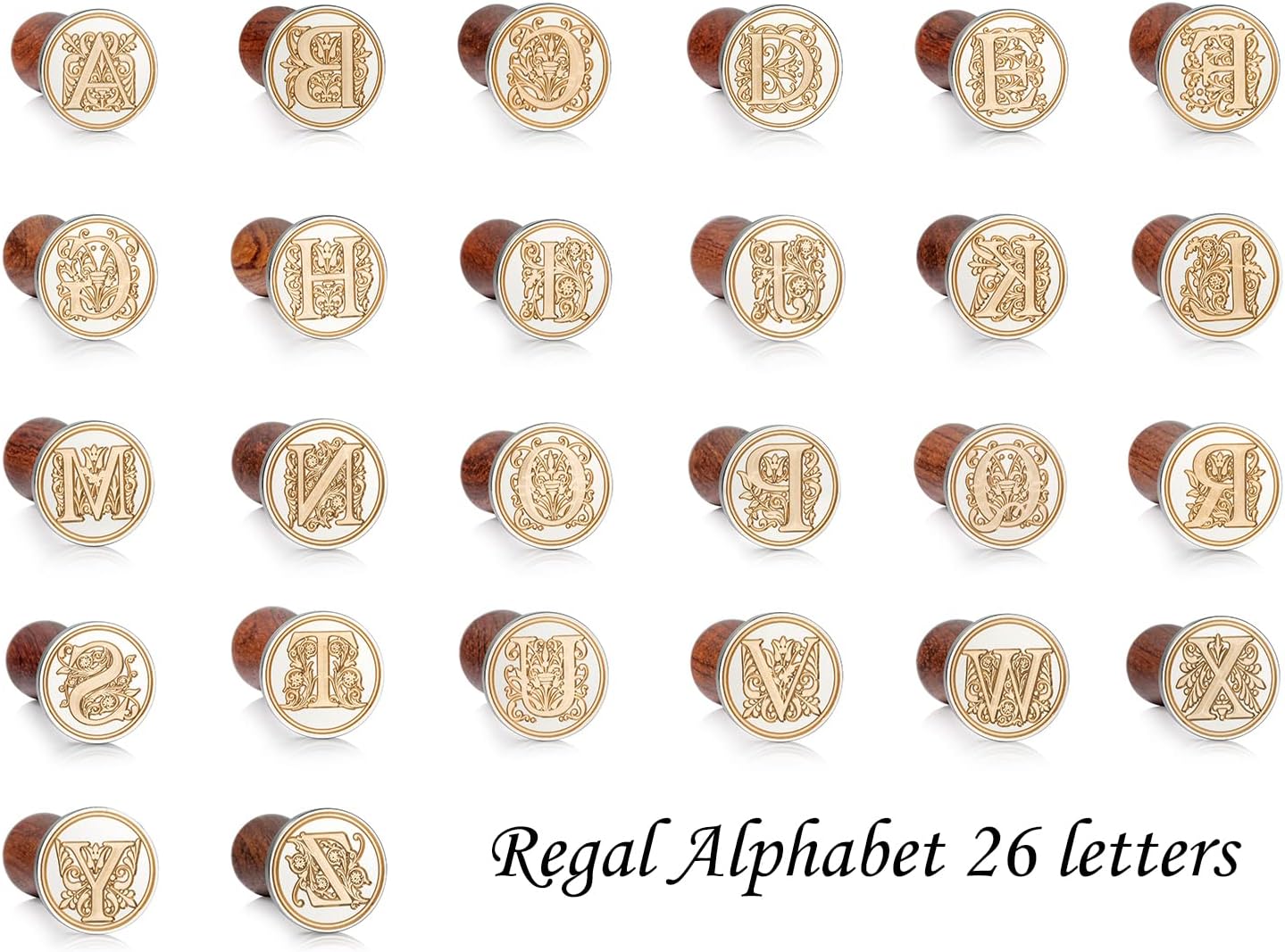 Mceal Wax Seal Stamp, Large Seal 1 1/5"(30mm) Dia, Silver Brass Head with Wooden Handle, Regal Letter A to Z Series (Full Set)