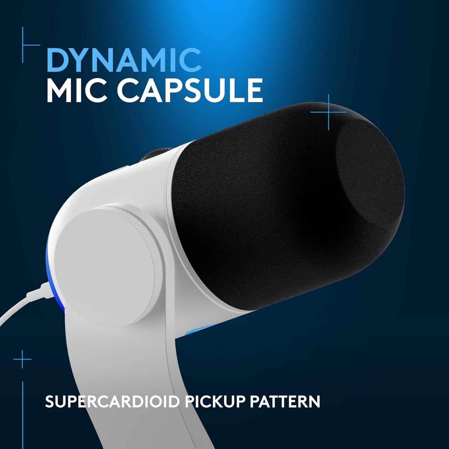 Logitech G Yeti GX Dynamic RGB Gaming Microphone, Podcast Microphone with LIGHTSYNC, Blue VO!CE, G HUB Control, USB Plug and Play - White