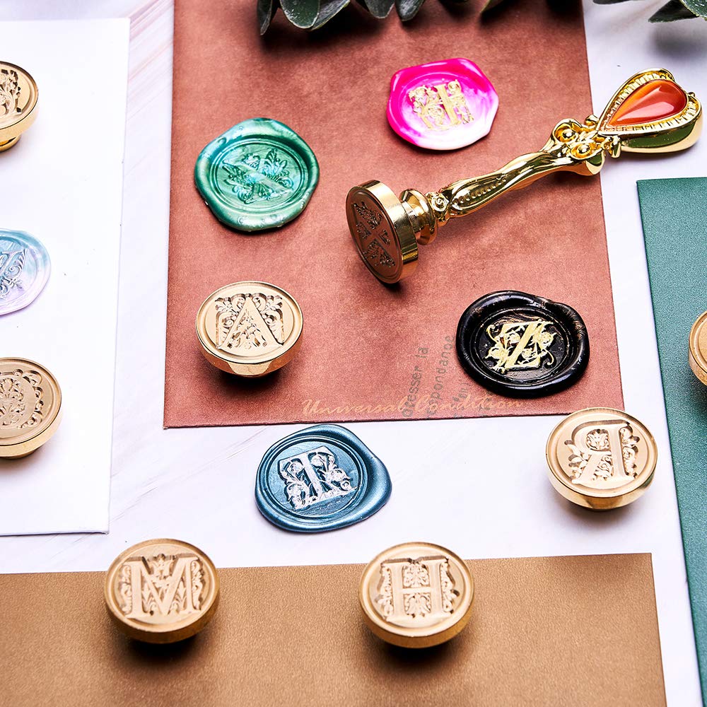 Letter L Sealing Wax Stamp, Lucky Goddness Gold Alphabet Sealing Stamp with Brass Head Retro Handle
