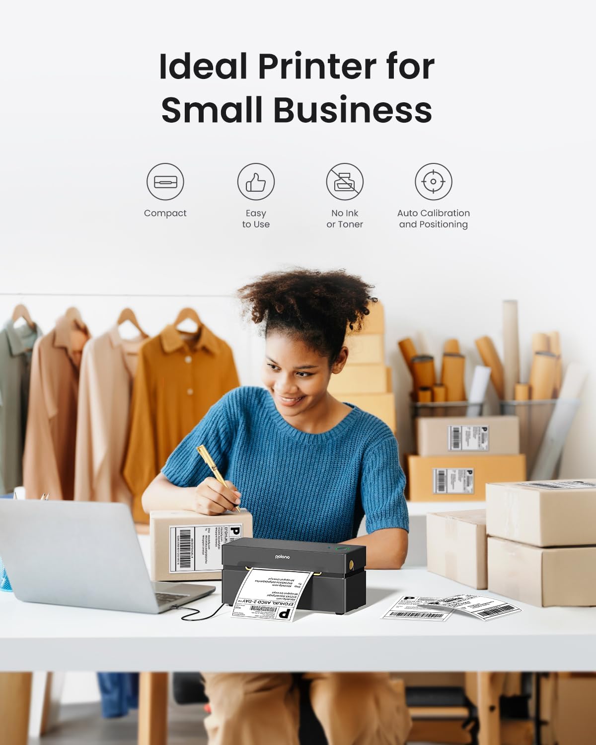 POLONO Bluetooth Thermal Shipping Label Printer, Wireless 4x6 Shipping Label Printer for Small Business, Support iOS, Android, Windows and Mac, Compatible with Amazon, Ebay, Shopify, Etsy, USPS(Black)