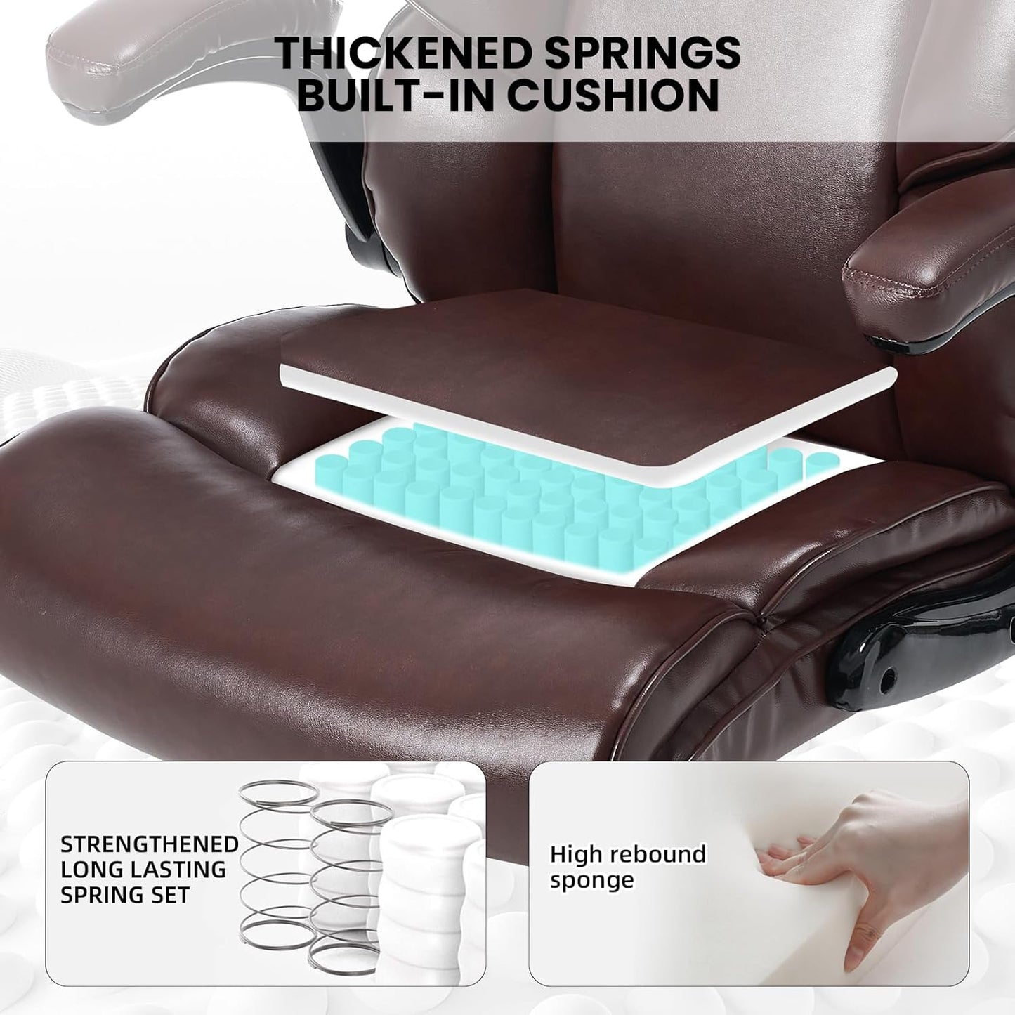 Big and Tall Office Chair 500lbs Wide Seat Executive Office Desk Chair High-Back Office Task Chair with Flip-Up Armrest, Ergonomic Lumbar Support Computer Office Chairs for Heavy People(Brown)