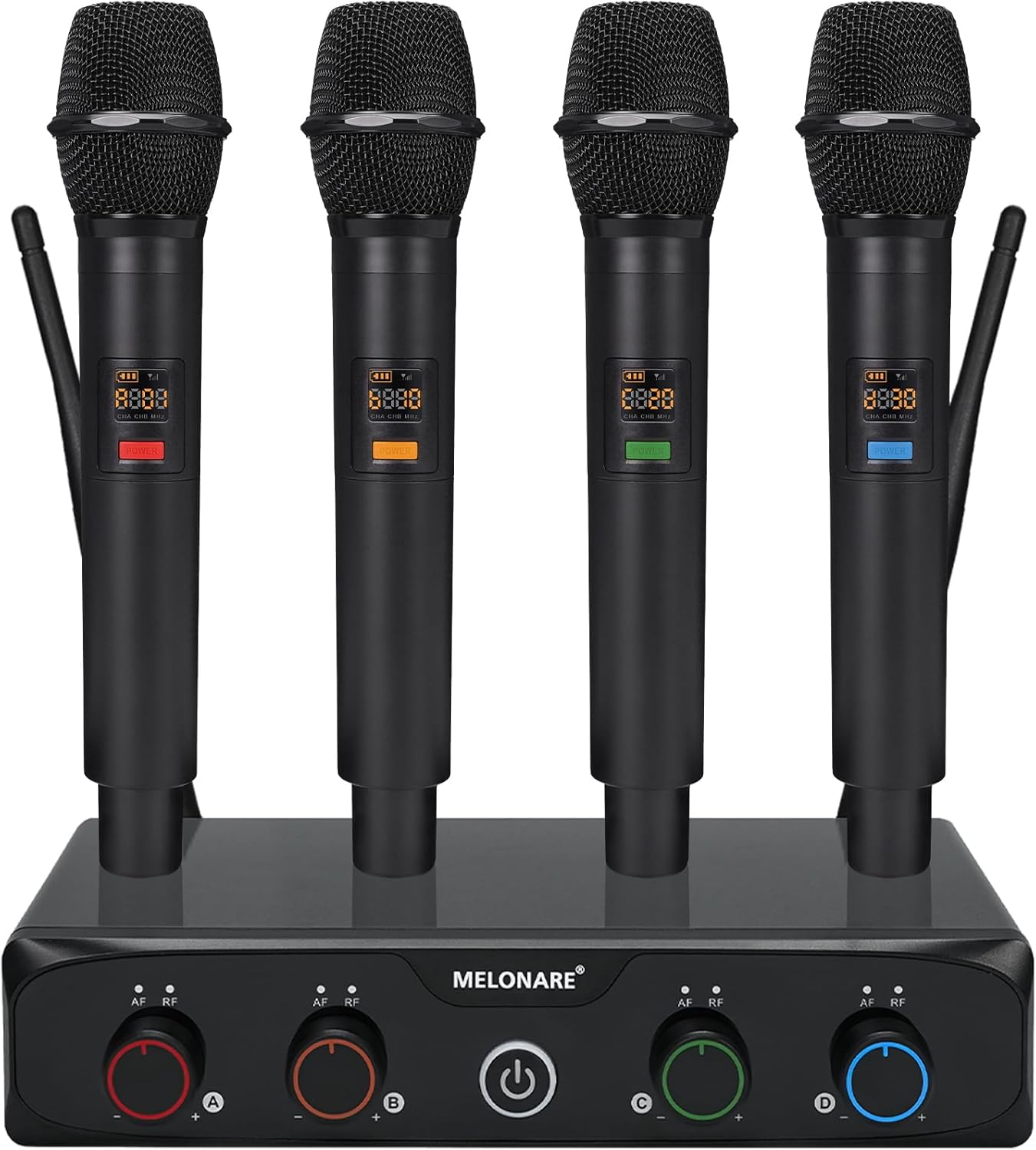 4-Channel Wireless Microphone System, UHF Compact Cordless Mic Set w/ 4x10 Frequencies, 200ft Range, Dynamic Handheld Microphone for Singing, Karaoke, Church, DJ, Wedding (MWM-41-4H)