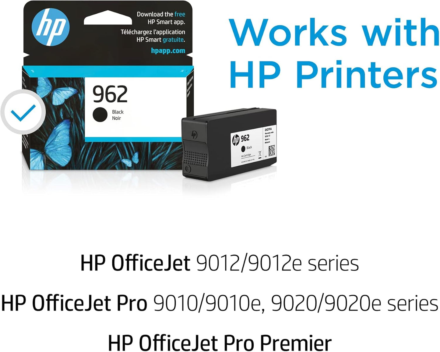 HP 962 Black Ink Cartridge for HP Printers | Works With Printer Series: OfficeJet 9010, Pro 9020 | Eligible for Instant Ink | 3HZ99AN