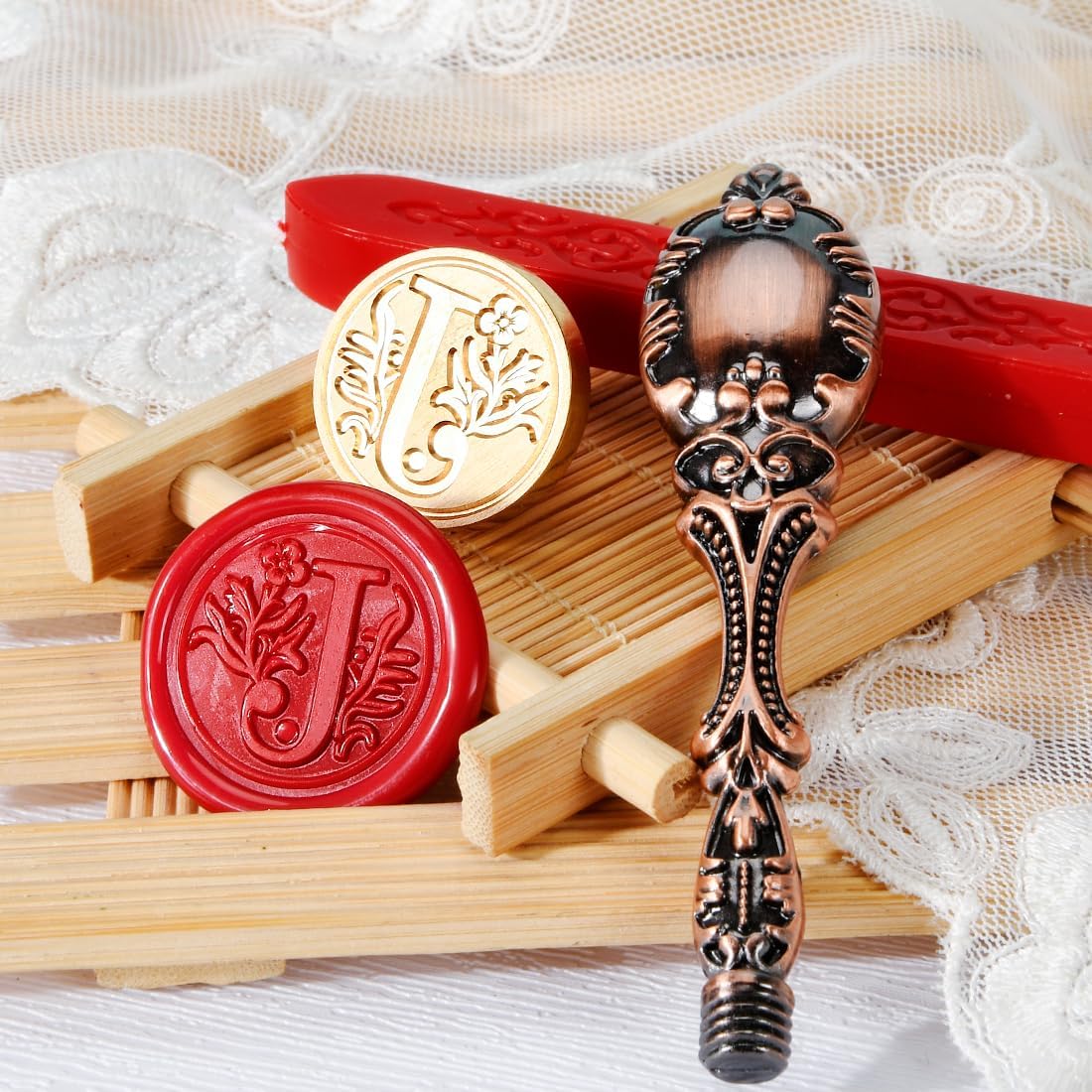 Wax Seal Stamp kit, Envelope Wax Seals DIY Kit - Retro Sealing Wax Candle + Classic Initial Alphabet Seal Wax Seal Stamp Letter J - in Blue Gift Box