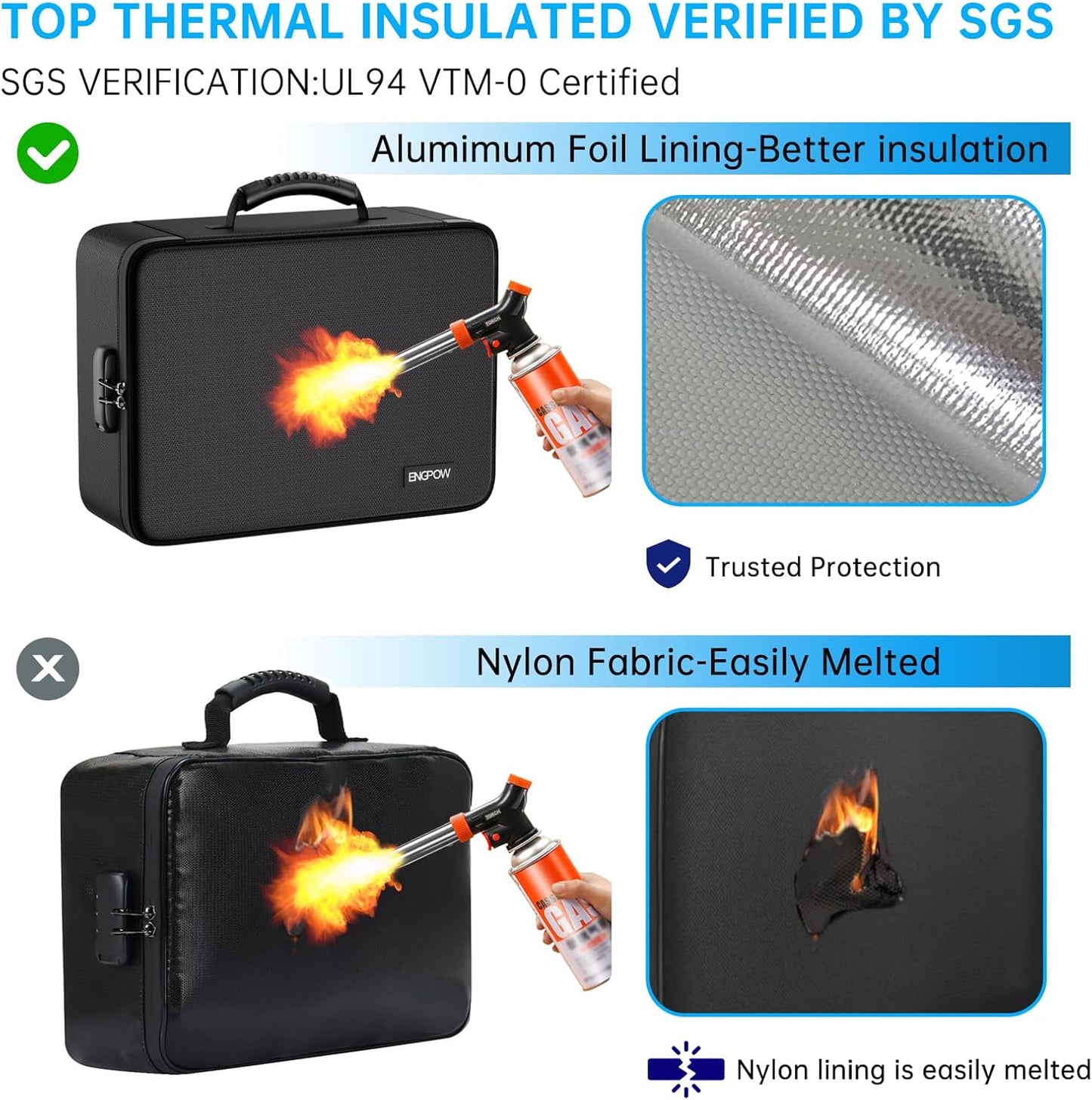 ENGPOW Fireproof Document Box with Lock,5200℉ Soft Case Fireproof Box with 25 Pocket Accordion File Folder,Multi-Layer Fireproof Water Resistant File Organizer Storage for Important Documents,Laptop