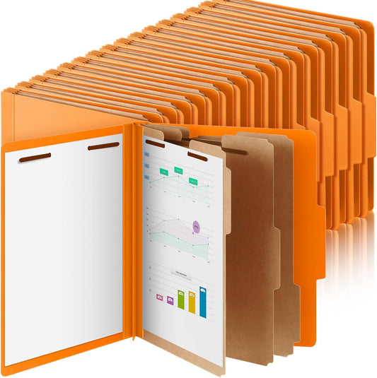 36 Pcs Classification Folders Letter Size, 3 Divider Pressboard File Folder with Fasteners, Expanding File Organizer Bulk for Teachers, Clergy, Office, Church, Christmas Donations (Orange)