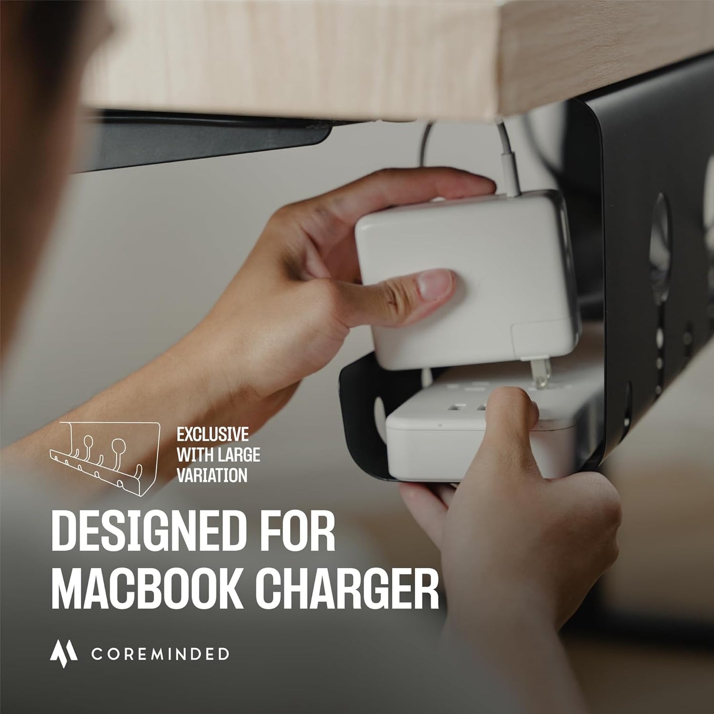 No-Drill Under Desk Cable Management Tray - 2-Pack Wire & Cord Organizer - Standing Desk Cable Management - Power Strip Holder - M