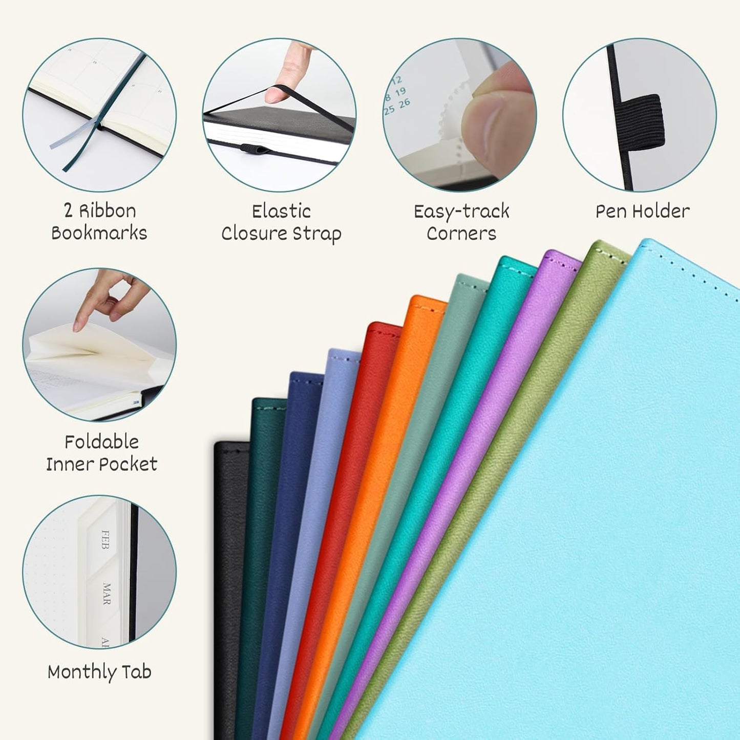 BEZEND 2026 Planner Weekly and Monthly (8.5" x 11") Daily Calendar with Half-Hourly Timeslots & Tab (Jan-Dec) Note & Expenses, Pen Holder, Inner Pocket, Vegan Leather Hardcover - Dark Green