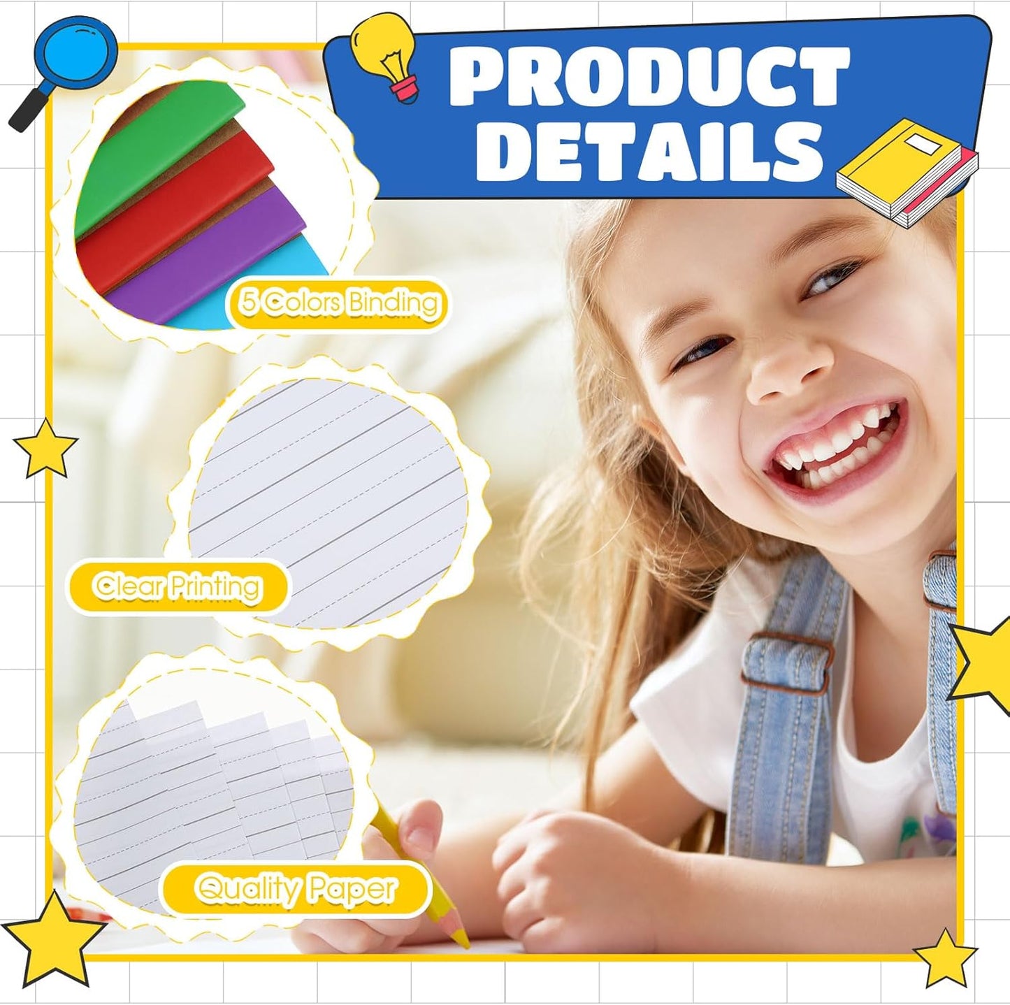 Henoyso 40 Pcs Primary Composition Notebook 9 3/4 x 7 1/2 Inch Kids Journal, Back to School Supplies, K-2 Primary Writing Notebook for Kids Student Draw and Write Story Journal (4 Color)