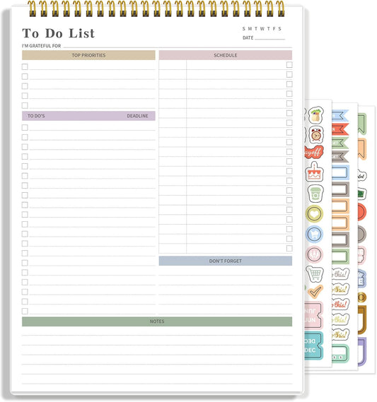 To Do List Notepad Undated, Daily To Do List Notebook (8.5"x 11") Spiral Daily Task Hourly Schedule Planning Pad with Checklist Suitable for Office, Home and School 104 Pages