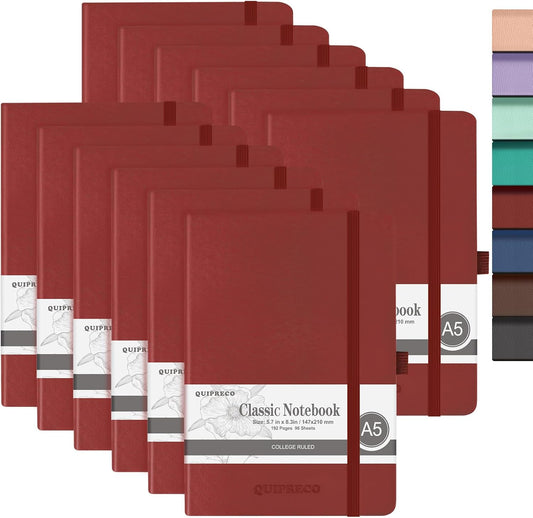 Hardcover Lined Bullet Dotted Journal Notebook, A5 140 192 Pages 100 120Gsm Paper College ruled for School,Work,Travel,and Daily Planning，5.7''*8.3'' (12, Burgundy, A5 Lined)