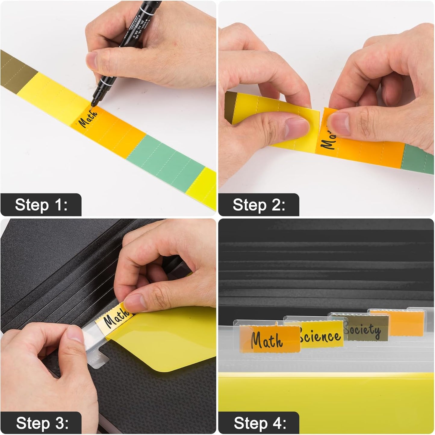 ViVin Expanding File Organizer, 13-Pocket Accordion Filing Folders with Extra Pocket & Color Tabs, Sturdy Expandable Ducument Organizer for Receipt Bills Invoice, Letter/A4 Size - Black