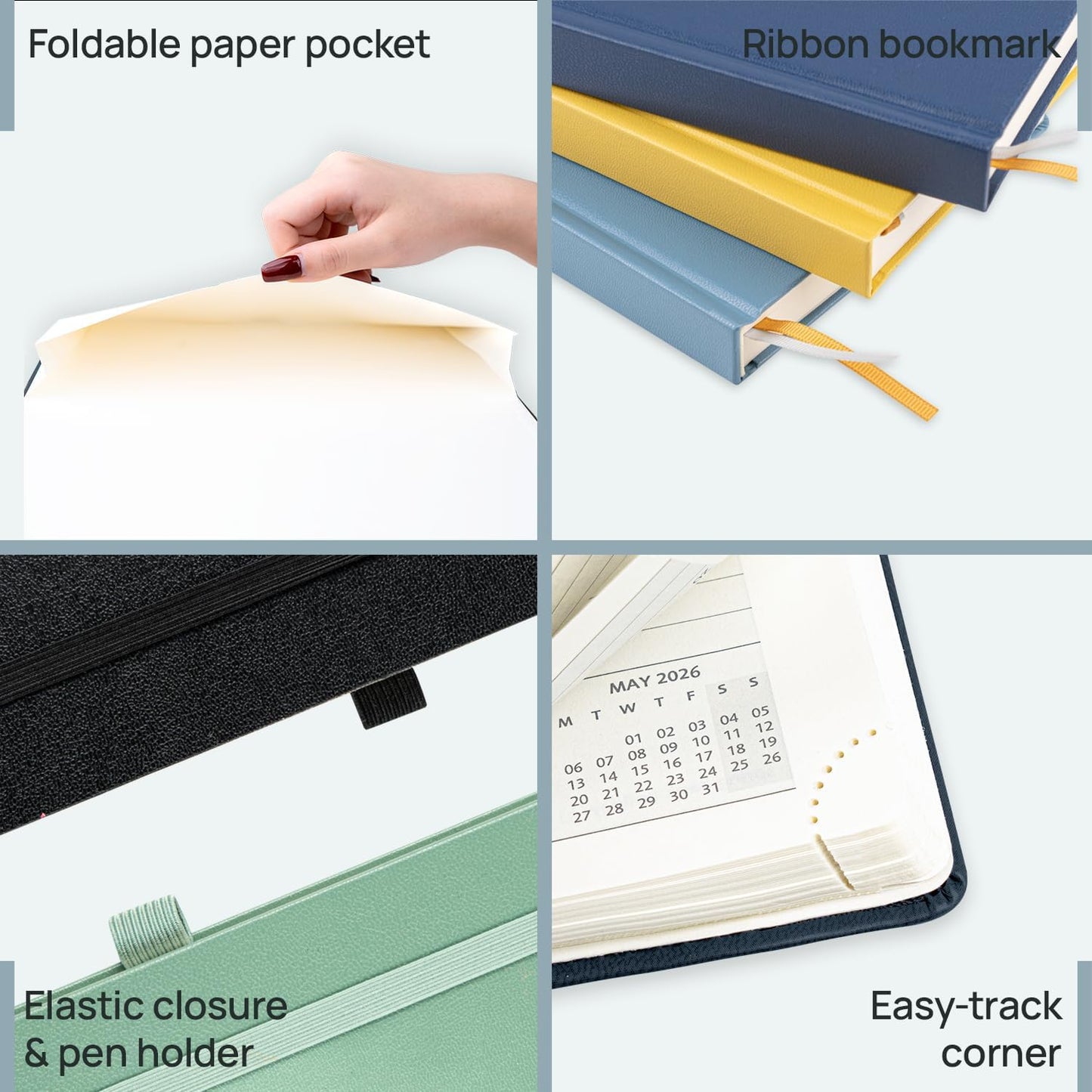 POPRUN 2026 Daily Planner One Page Per Day Even Weekends A4 Large Size (8.5" x 12") - 12 Months Calendar Hourly Appointment Book with Inner Pocket, Pen Holder, Hardcover - Black