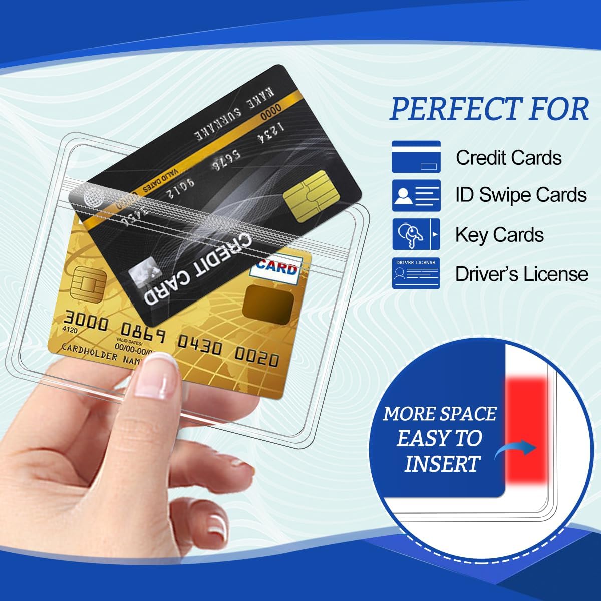 10 Pcs Clear Plastic Extra Thick Horizontal Card Holders, 4x3 Inch Sealable Waterproof Name Badge Bank ID Card Protector