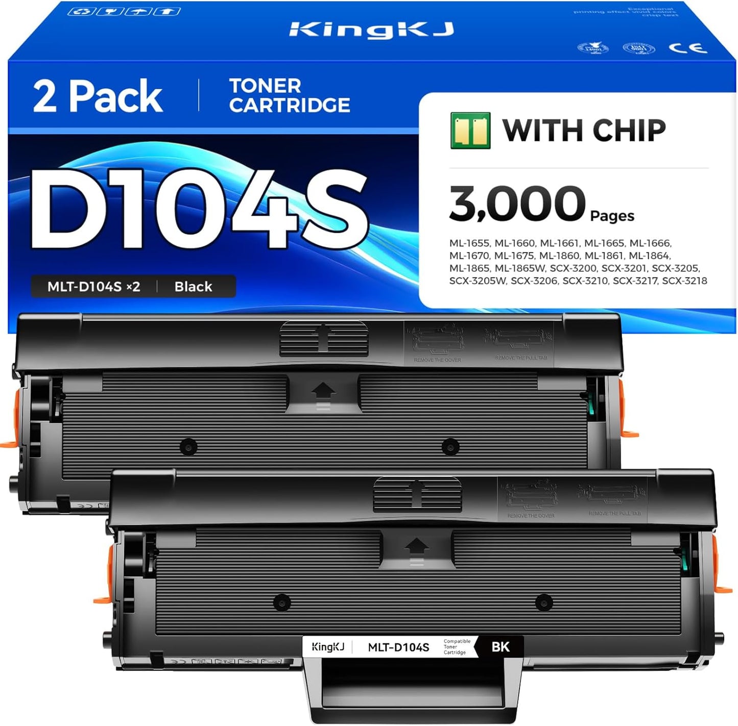 MLT-D104S Toner Cartridge Black 2-Pack High-Yield Replacement for Samsung MLT-D104S D104S 104S Compatible with Samsung ML-1660 ML-1665 ML-1675 ML-1860 ML-1865W SCX-3200 SCX-3205 SCX-3217 Laser Printer