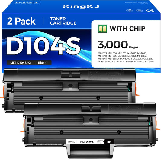 MLT-D104S Toner Cartridge Black 2-Pack High-Yield Replacement for Samsung MLT-D104S D104S 104S Compatible with Samsung ML-1660 ML-1665 ML-1675 ML-1860 ML-1865W SCX-3200 SCX-3205 SCX-3217 Laser Printer