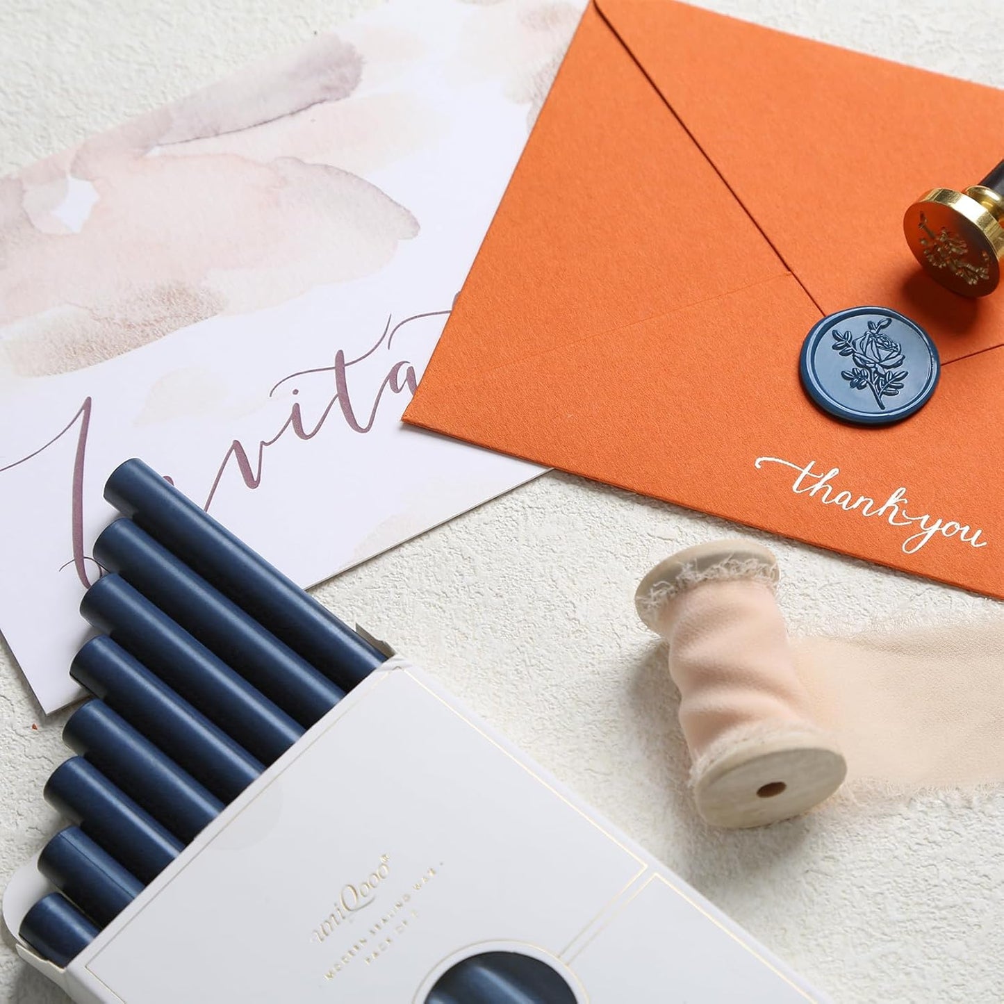 UNIQOOO Mailable Glue Gun Sealing Wax Sticks for Wax Seal Stamp - Navy Blue, Great for Wedding Invitations, Cards Envelopes, Snail Mails, Wine Packages, Gift Ideas, Pack of 8