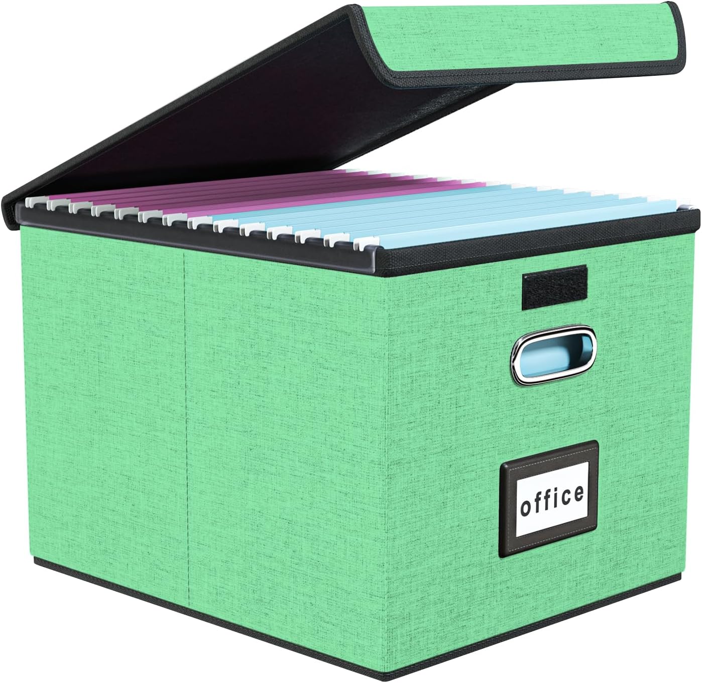 Huolewa Decorative File Organizer Box with Lid, Collapsible File Storage Organizer Boxes with Lids, Linen Hanging Filing&Storage Boxes for Office/Decor/Home, Filing System for File and Folders Storage