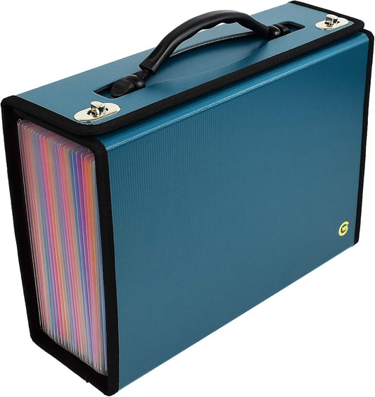 CNK Accordion File Organizer - 36 Pocket Teal Folder with Ergonomic Handle, Double Lock Buckles, Protects Documents, Durable Polypropylene, 8.5 x 11 in