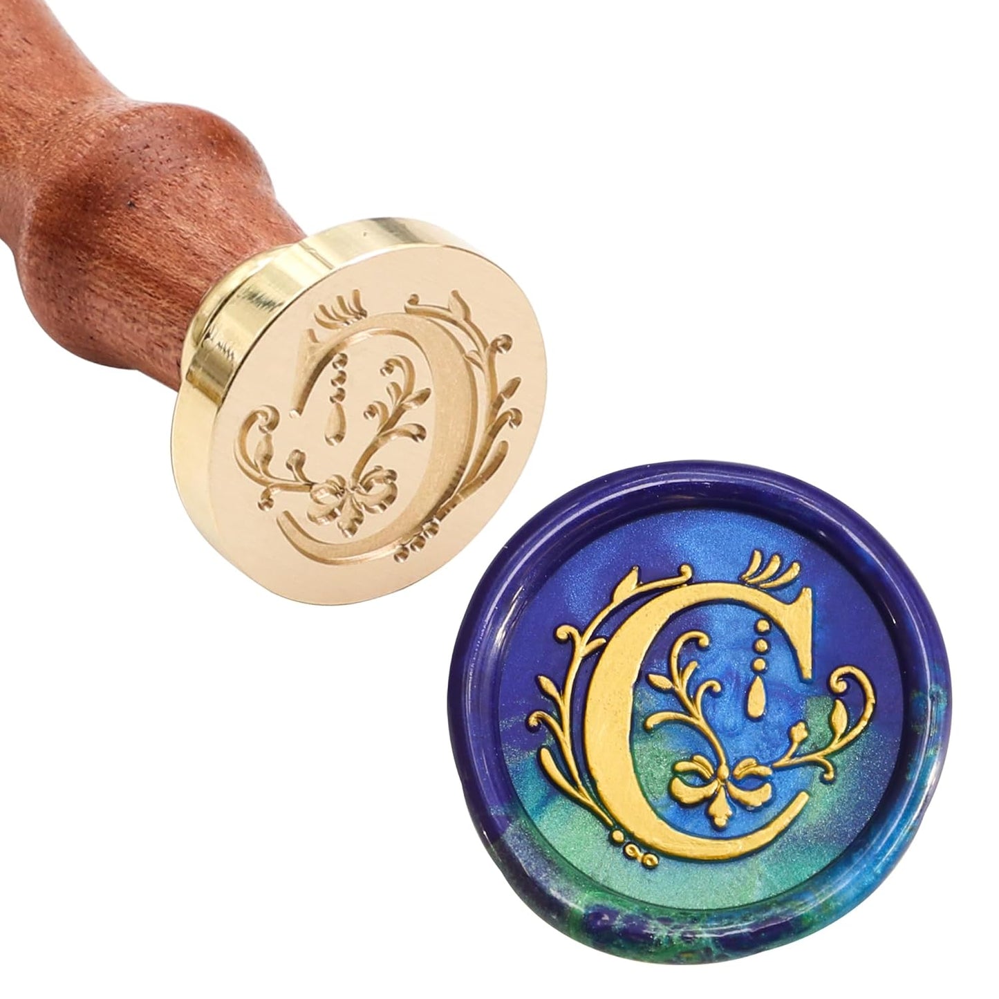 SWANGSA Initial Alphabet C Wax Seal Stamp Kit, Classic Retro Letter Sealing Stamp with 200pcs Sealing Wax Beads Kit for Wedding Invitations Cards Envelopes (C)