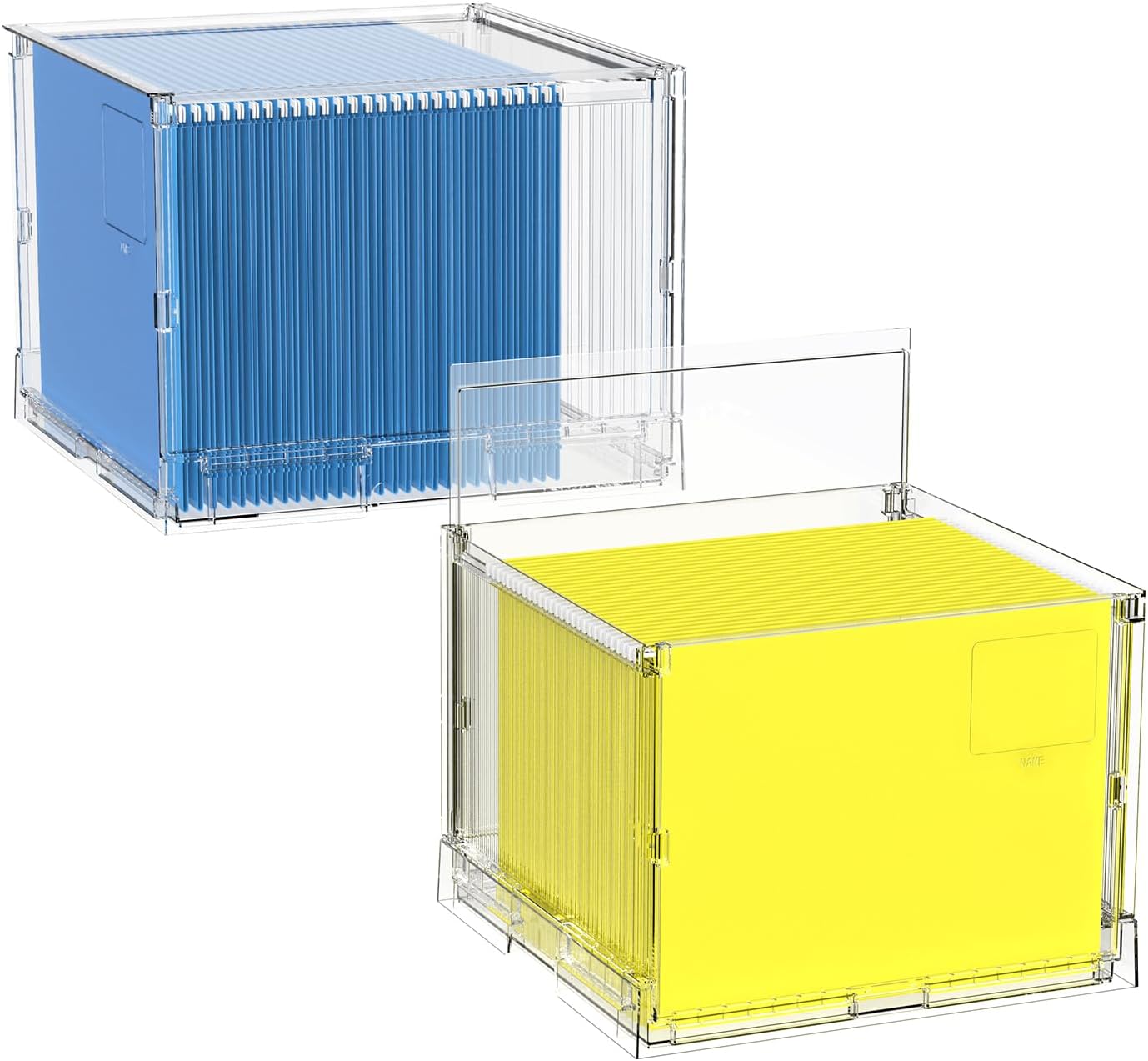 MUKAI File Organizer Box with Lid, Collapsible File Folder Organizer with Slide, Hanging File Folder Box, for Office Document Storage with Desktop organizer (2)