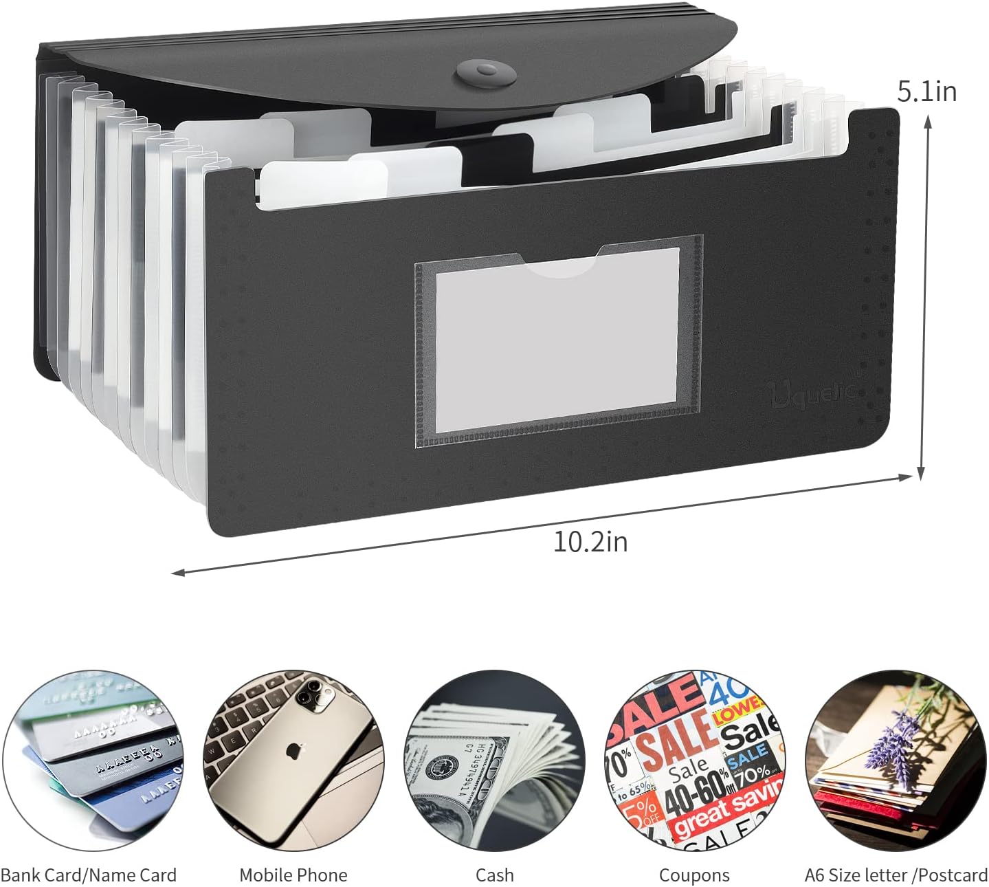 Uquelic Stand Receipt Organizer Folder - 13 Pockets Expanding Coupons Storage/Rainbow Large Capacity Bill Organizer for Desk with Label, Receipt Organizer for Business (2 Pack Piano)