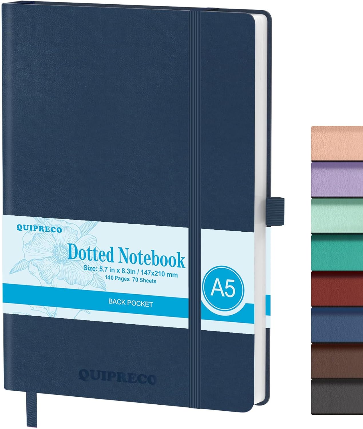 Hardcover Lined Bullet Dotted Journal Notebook, A5 140 192 Pages 100 120Gsm Paper College ruled for School,Work,Travel,and Daily Planning，5.7''*8.3'' (1, Navy, A5 Dotted)