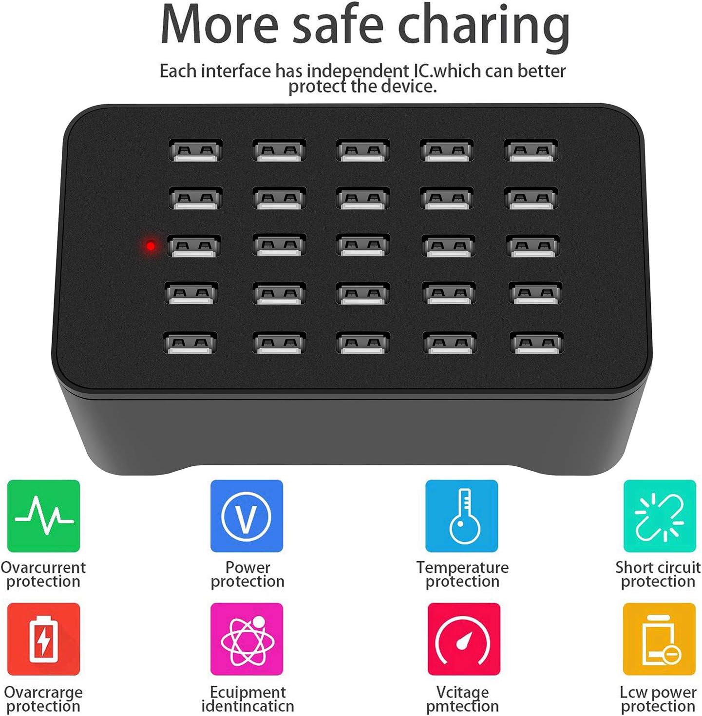 25 Ports USB Charger, 125W 25A Desktop USB Charging Station with iSmart Multiple Port, Compatible iPhone Xs Max XR X 8 7 Plus, iPad Pro Air Mini, Galaxy S9 S8 S7 Edge, Tablet and More (Black)