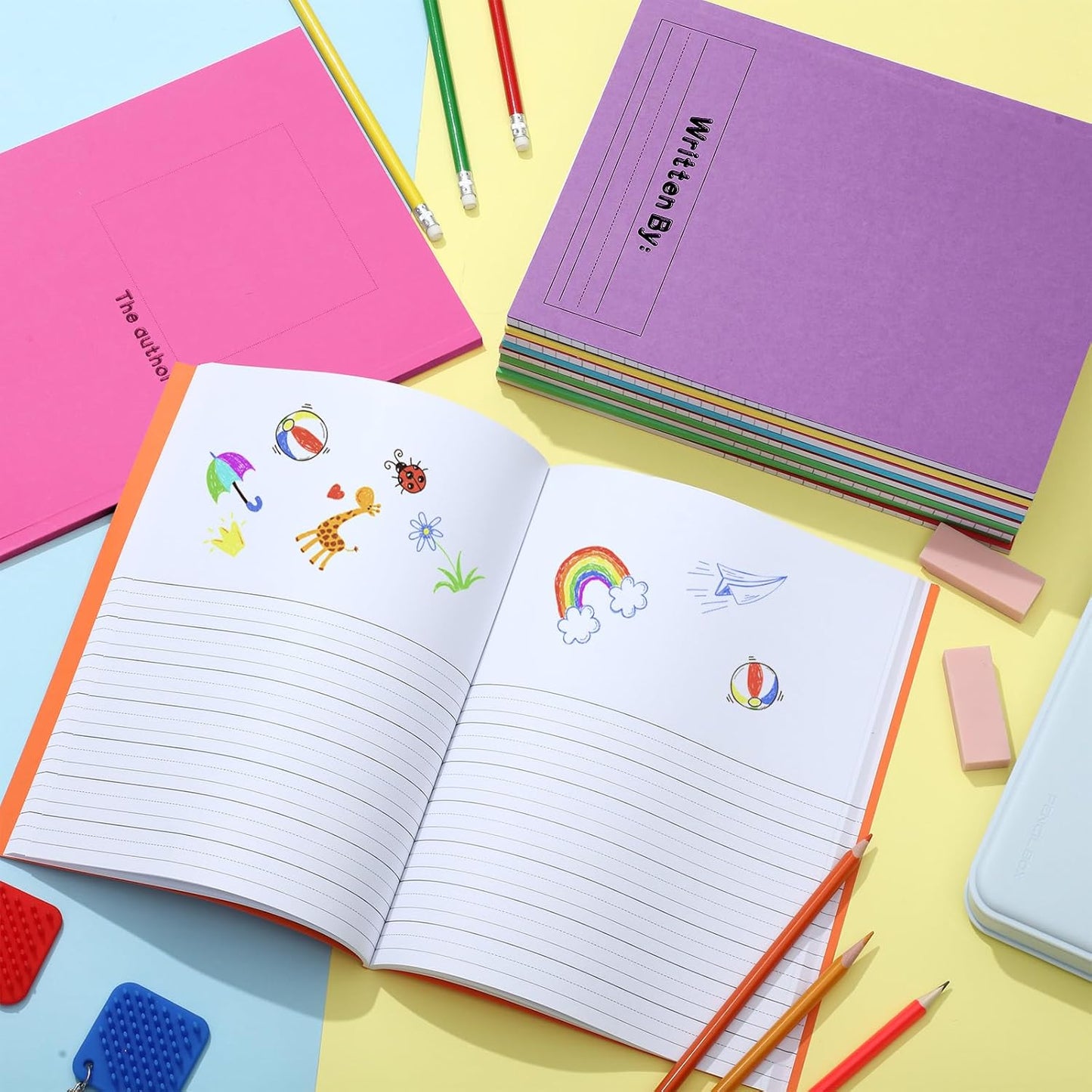 Henoyso 12 Pcs 120 Pages Primary Composition Notebooks K-2 9 3/4 x 7 1/2 Inch Journals Primary Journals Blank Books for Kids to Write Stories Kindergarten (Classic Color)