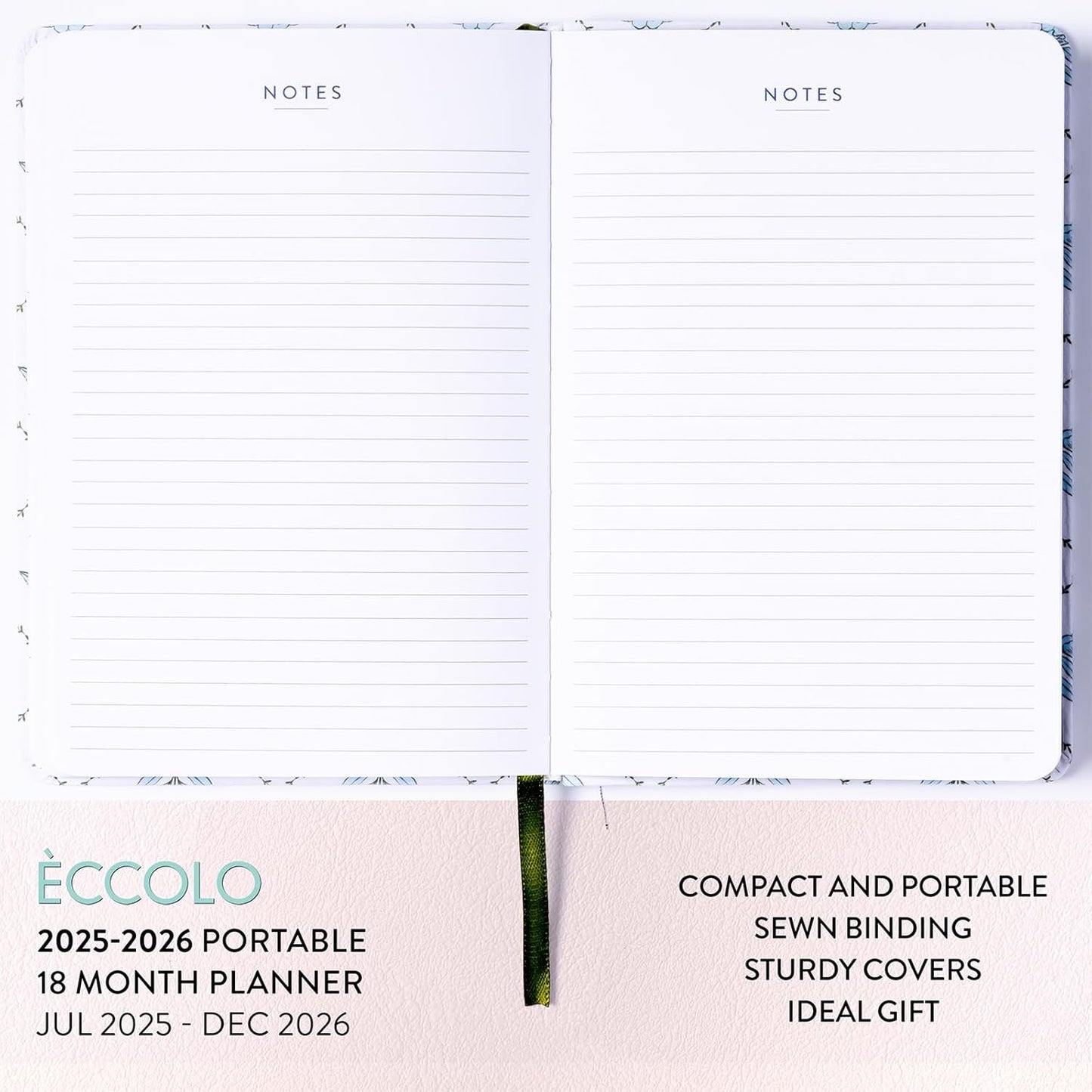 2025-2026 Eccolo 18 Month Linen Bound Planner, Monthly & Weekly Pages (5.25 x 7.75" - July 2025 - Dec 2026 - Blue Wallpaper)